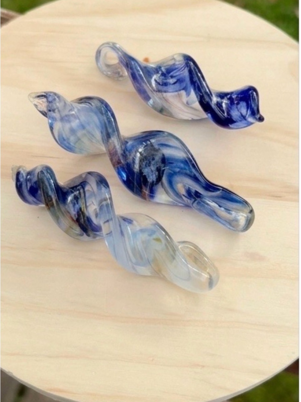 Vintage Handblown Glass Hanging Ornaments – Blue Set of 3